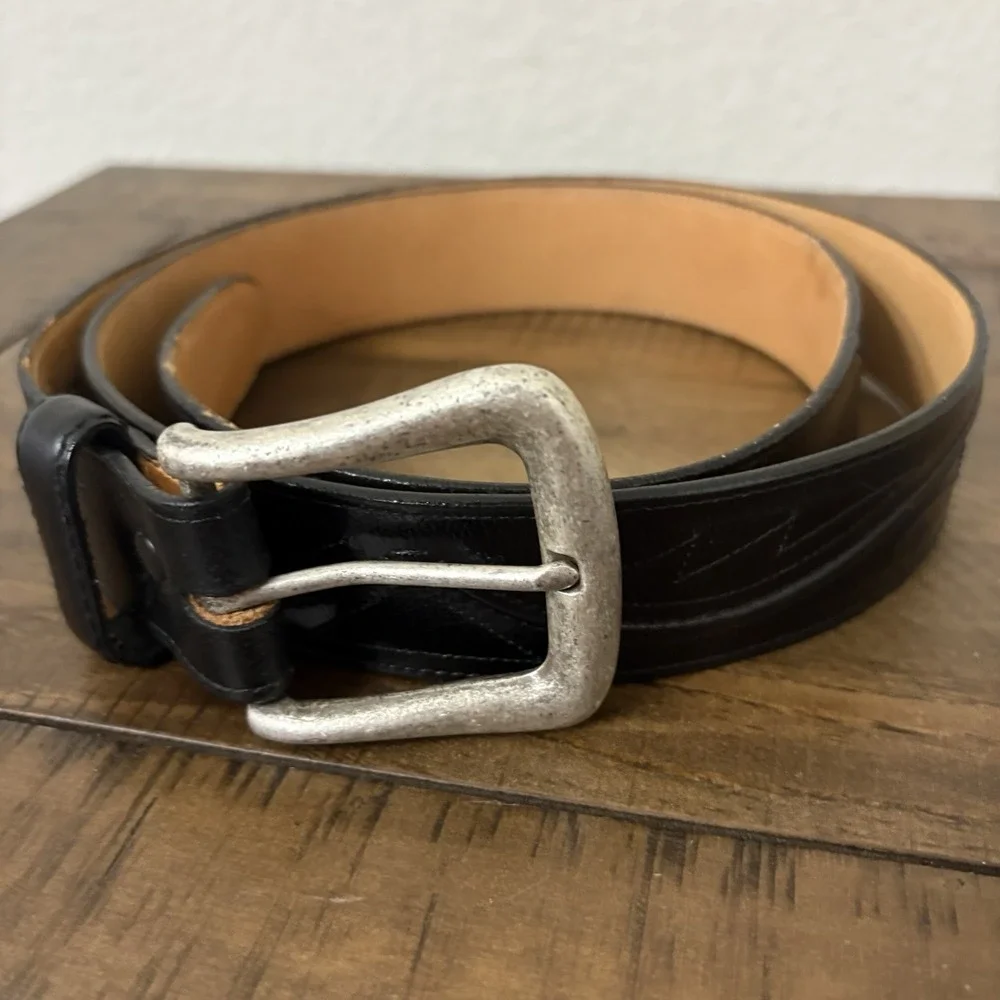 Vintage Lucchese Boot Co. Men's Black Leather Belt Size 42- WESTERN USA Tooled